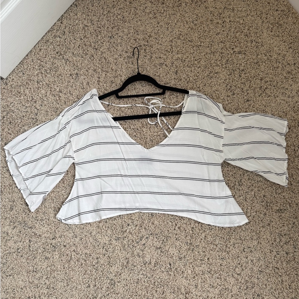 Striped White and Black Two-Piece Set - Picture 2 of 3